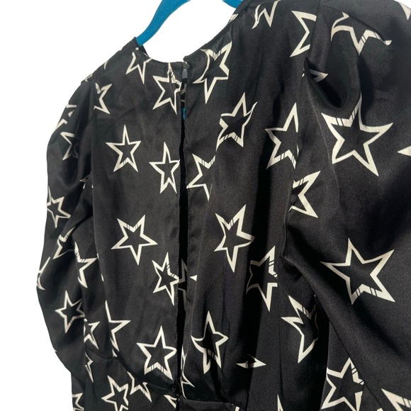 River Island Star Print Black 80's Retro Mini Dress Key hole back long sleeve - Picture 11 of 16